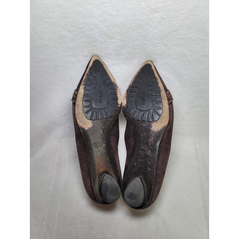 Furla Italian Witchy Brown Balletcore Flats Whimsigoth Leather Shoes Size 6.5 - Picture 6 of 7